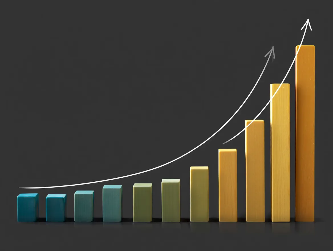 Abstract chart showing incremental daily progress through ascending blocks connected by a growth line